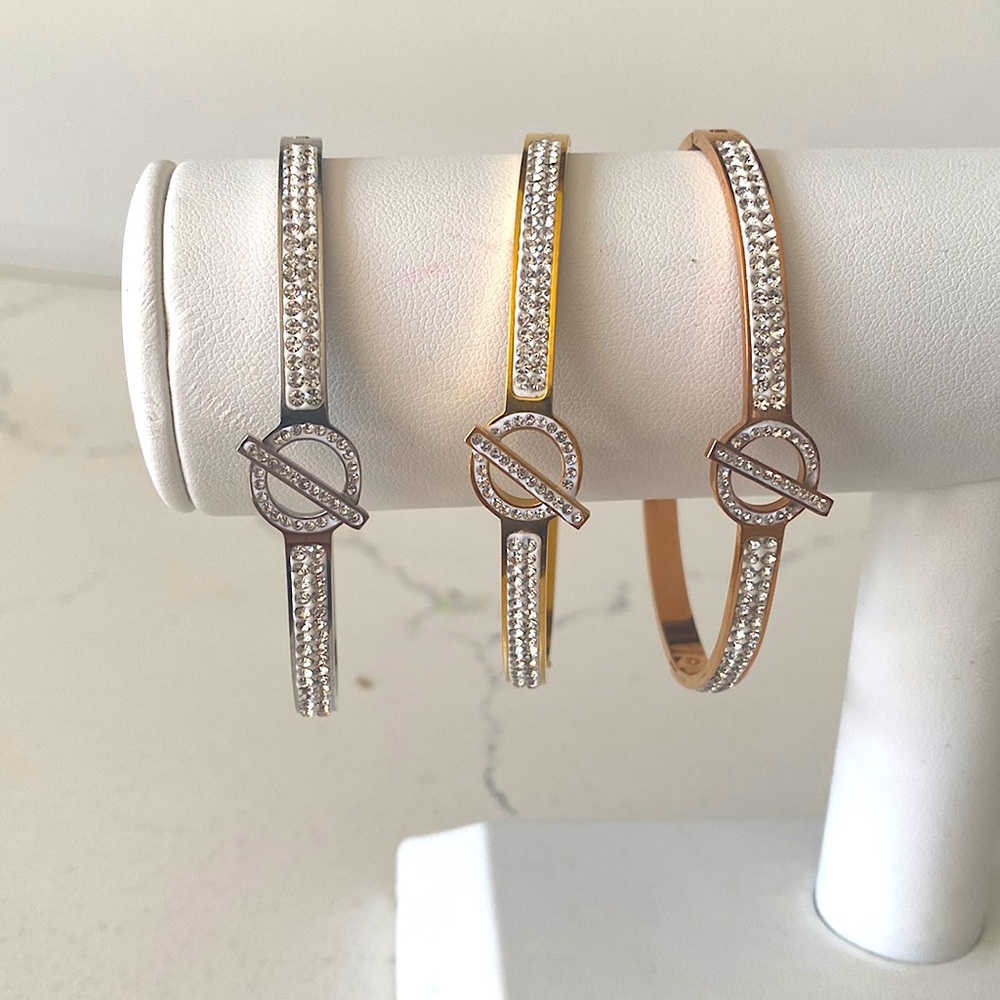 Stainless steel bangle bracelet.